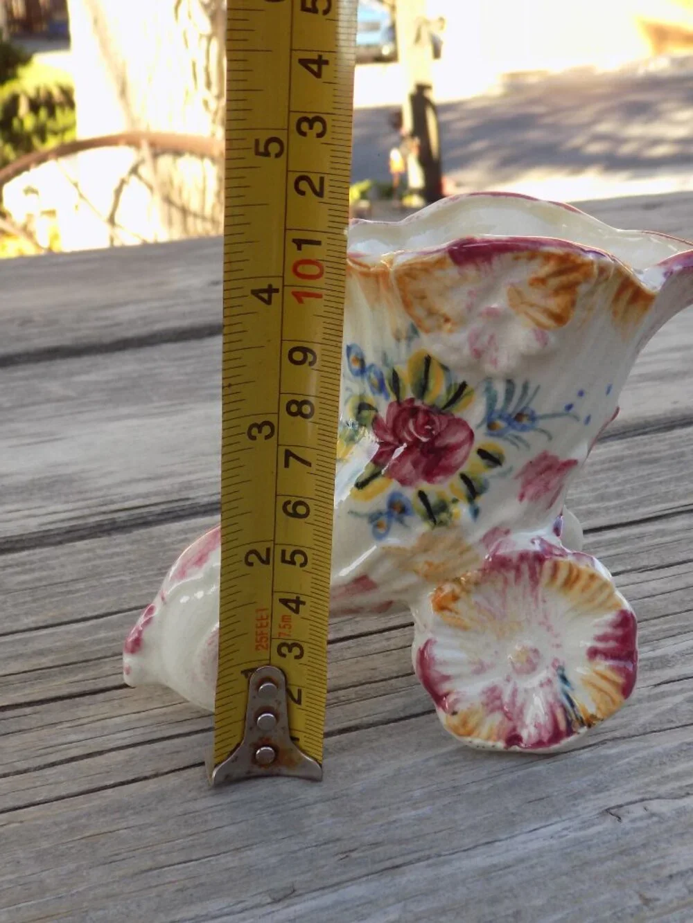 Cornucopia Thanksgiving Ceramic Vase Planter, Pink Flowers and White, Floral, *